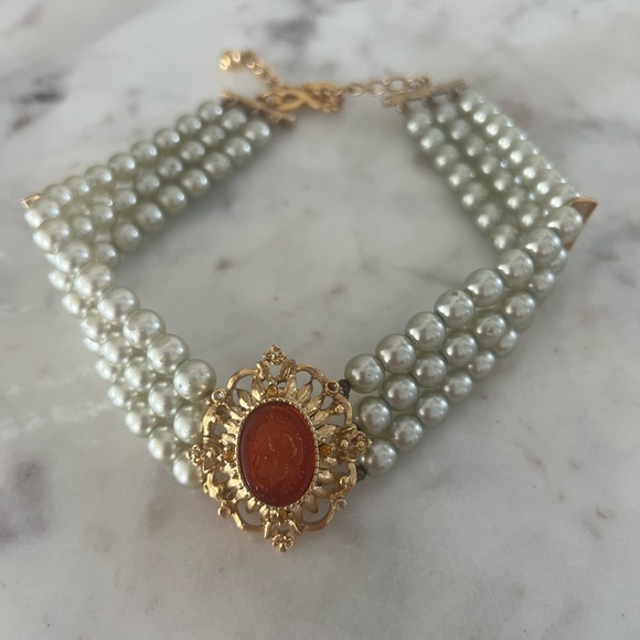 Vintage Kenneth Lane Multi Strand Faux Pearl Choker Elegant Gold and Pearl - Picture 2 of 7